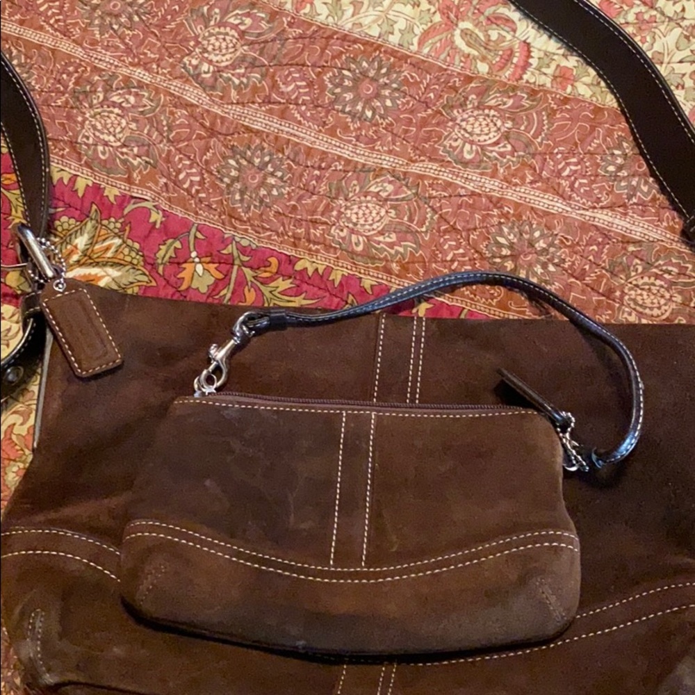 Suede Leather Coach with wristlet.